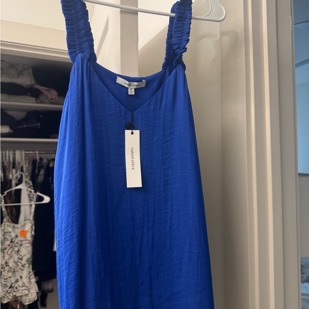 Blue Ruched Strap Top